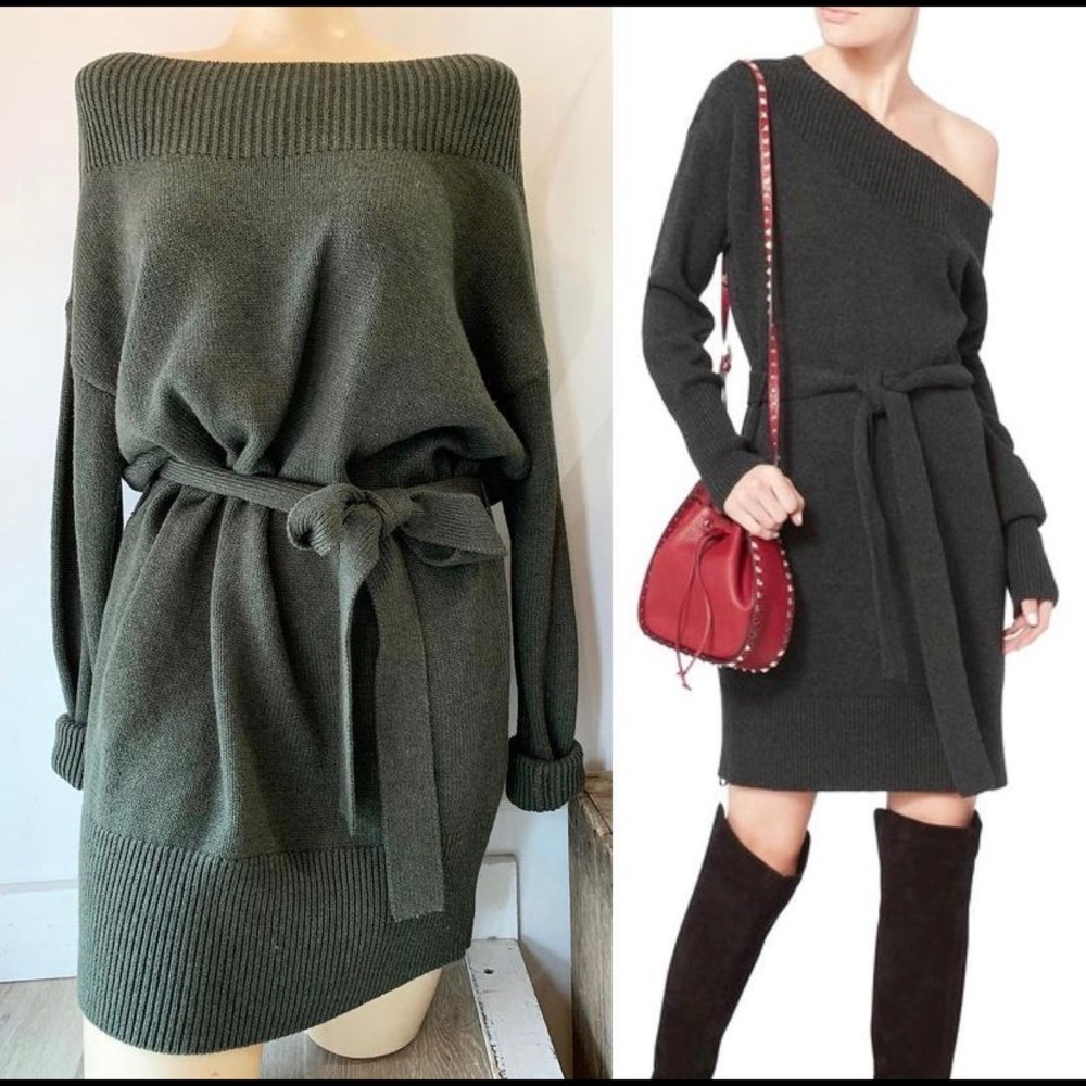 Slouchy off-the-shoulder intermix sweater dress!